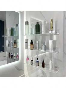 1 Set Acrylic Bathroom Wall Storage Rack With Accessories, No-Drill Transparent Wall Shelf 1pc - Clear - View 11