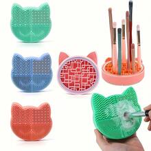 1pc Makeup Brush Cleaning Mat With Drying Rack, Suitable For Silicone Washing In The Sink, For Brushes, Eyeliners, Painting Brushes, Toothbrushes, Desktop Cosmetics Storage Rack, Portable Makeup Tools, Suitable For Travel And Home Use, A Great Gift - A - View 1