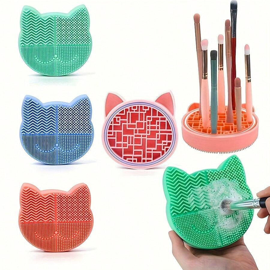 1pc Makeup Brush Cleaning Mat With Drying Rack, Suitable For Silicone Washing In The Sink, For Brushes, Eyeliners, Painting Brushes, Toothbrushes, Desktop Cosmetics Storage Rack, Portable Makeup Tools, Suitable For Travel And Home Use, A Great Gift - A - View 1
