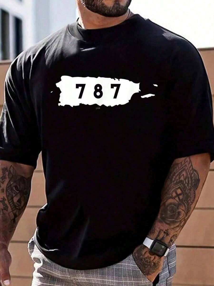 Camisetas para Hombre 100% Algodón 787 Puerto Rico Boricua Día de Puerto Rico Camiseta Estilo Hip-Hop Urbano Camisetas Gráficas para Hombre - Negro - Ver 1