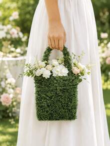 ENBEI 2026 New Vintage Faux Greenery Tote Bag, Beach Bag, Mini Handbag, Bridesmaid Beach Bag, Wedding Gift Bag, Small Bachelorette Party Gift, With Handle, Can Hold Flowers And Greenery, Bridesmaid Candy Bag, Wedding Welcome Bag, Event Souvenir, Wedding Party Favor, Travel Essential - Multicolor - View 3
