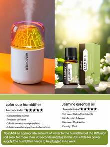 1 Pc 180ml Car Volcano Humidifier, USB Power Supply, 2 Working Modes, 7 Color LED Light, Auto Timer Shut-Off Function, Mute Spray, Volcanic Effect Incense Light And Essential Oil Diffuser, Very Bedroom,Office, Living Room,Car Use,Car Air Freshener - Black and White - View 17