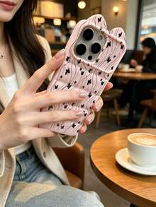 Casing Ponsel Telinga Kucing Merah Muda dengan Motif Garis Gelombang Kupu-kupu Hitam, Cangkang Lembut, Sisi Timbul Motif Jejak Kaki Kucing, Kompatibel dengan Apple 17 17Pro 17ProMax 16ProMAX 16PRO 16 11 12 13 14 15 12Pro 13Pro 14Pro 15Pro 14ProMAX 15ProMAX Casing Pelindung - MultiWarna - View 4