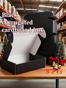 5pcs Black Ultra-Hard Corrugated Cardboard Boxes, Foldable Airplane Boxes, Party And Wedding Gift Packaging Boxes, JK Western Clothing And Lingerie Express Packaging, Suitable For Company And Home Storage, Warehouse And Business Mailing - A - View 1