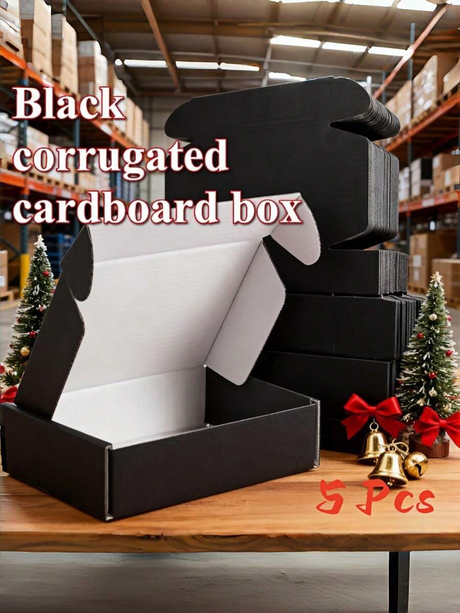 5pcs Black Ultra-Hard Corrugated Cardboard Boxes, Foldable Airplane Boxes, Party And Wedding Gift Packaging Boxes, JK Western Clothing And Lingerie Express Packaging, Suitable For Company And Home Storage, Warehouse And Business Mailing - A - View 1
