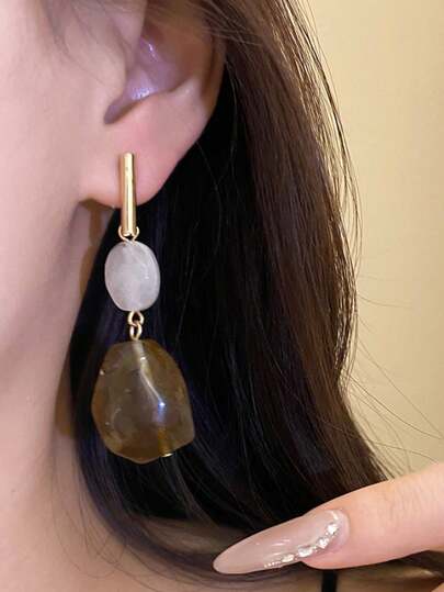 1 Đôi bông tai đinh gắn mặt treo thanh kim loại nhựa resin màu trắng & cà phê, phong cách Âu Mỹ, thời trang cá tính cổ điển cho nữ và bé gái, phụ kiện du lịch, đám cưới, tiệc tùng, quà tặng sinh nhật và Giáng sinh 2026
