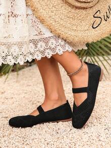 Leopard Print Design Knit Breathable Flat Shoes Mom Shoes Work Daily Wear Casual Shoes Women Home Outdoor Women Shoes - Black - View 4