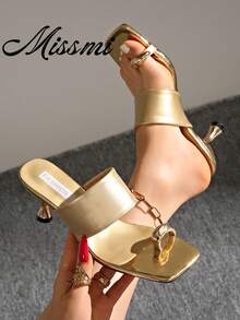 5cm New Colorblock Minimalist Toe-Post Wedge Sandals For Women 2025 Summer Open-Toe High Heels - Gold - View 6