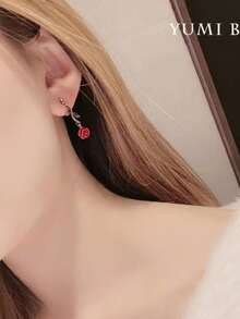 1 Pair Red Rose Flower Leaf Stud Earrings Suitable For Women's Daily Wear - Red - View 1