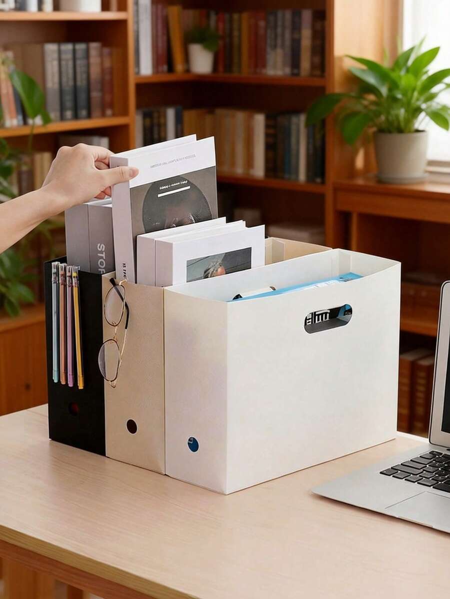 Vertical File Holder,Multi-Color Available, Foldable Thick Waterproof Paper Document Organizer Bin With Handle, Space Saving A4 Magazine Storage Rack For Office Desk Student Study Home - Multicolor - View 1