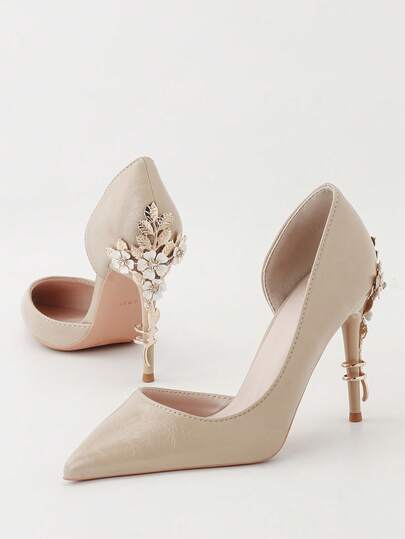 European & American Style Luxury Sexy Women's Shoes Fashion Metal Flower Thin Heel High Heel Wedding Shoes Pointed Toe Side Hollow Out Women's High Heel Pumps Elegant Women's High Heels Elegant Women's Shoes Closed Toe High Heels Pumps Elegant Women's Shoes