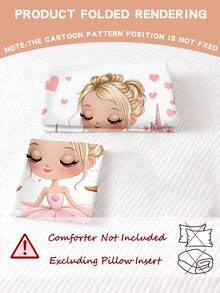 2/3pcs Kids Ballet Bedding Set For Girls, Pink Ballerina Duvet Cover And Pillowcase Set, Cute Cartoon Princess Floral Heart Pattern Bed Sheet, Princess Style For Girls (Single/Double/Queen Size) - Multicolor - View 3