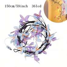 1pc Rattan String Lights 36 LED, USB Powered, 8 Lighting Modes. Artificial Branch With Butterfly Light Strip, USB Powered Butterfly Willow Vine Lights, Includes 36 LED Beads, Suitable For Wall, Bedroom, Wedding, Birthday, Holiday, Party, Valentine's Day Decoration - Multicolor - View 9