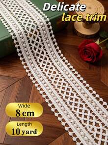Double-Sided Exquisite Embroidered Water-Soluble Lace Trim Accessory, 2.95 Inches Wide – Suitable For Garment Sewing, DIY Handicrafts, Hem Finishing, Waist And Neckline Decoration | Delicate Hollow-Out Design. - White - View 1