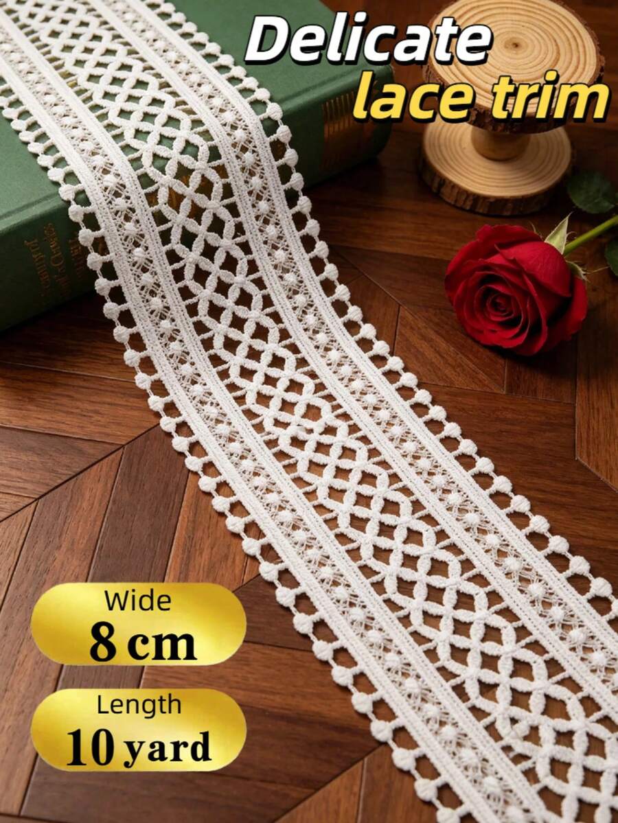 Double-Sided Exquisite Embroidered Water-Soluble Lace Trim Accessory, 2.95 Inches Wide – Suitable For Garment Sewing, DIY Handicrafts, Hem Finishing, Waist And Neckline Decoration | Delicate Hollow-Out Design. - White - View 1