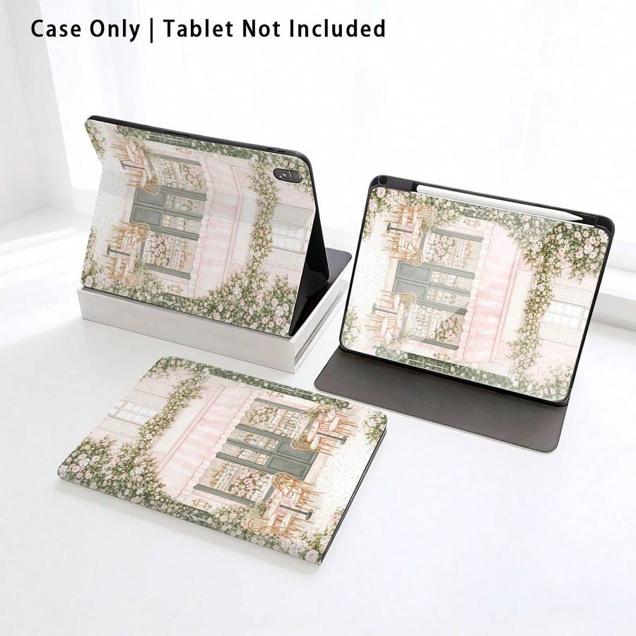 Pink Floral And Pattern Painted Effect Tablet Protective Case, Built-In Pen Slot, With Stand, Compatible With Honor 8/9/10, Honor X8/X8A/X9/X8Pro/X9A/V9/V8 Pro, MatePad Se 11"/MatePad 11"/11.5", MatePad Pro, Matepad 11.5 2025, Apple 8/9/10/11th Gen 2025 (A16), Galaxy Tab A7/A9 And Other Popular Tablet Models - Multicolor - View 1