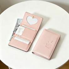 Billetera corta plegable de tres pliegues con relieve de oso suave y lindo, disponible en múltiples colores, con ventana transparente en forma de corazón, portatarjetas ligero y portátil con múltiples ranuras, ideal para estudiantes - Multicolor - Ver 5