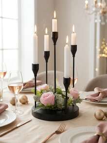 Candelabru elegant cu 5 brațe, suporturi romantice pentru lumânări din metal cu tulpină lungă, bază lărgită și îngroșată pentru stabilitate, suport decorativ romantic pentru lumânări de Ziua Îndrăgostiților, decor de masă elegant, candelabru romantic pentru nuntă - Clasic - Vizualizare 8