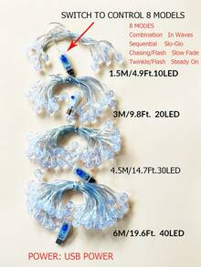 1件 8模式 USB供電塑膠水晶球串燈,暖黃色球形燈串,室內使用,婚禮派對裝飾,聖誕樹裝飾,露營帳篷燈,家居裝飾,房間裝飾 - USB-8模式 - 查看 9