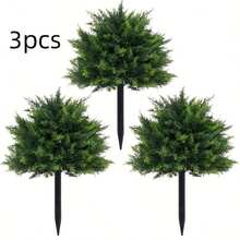 3 Packs Large Artificial Cedar Trees With Stakes - UV Protected Fake Juniper/Pine Shrubs For Outdoor And Indoor Porch Garden Decor, Perfect For Various Holiday Decorations Like Halloween, Christmas, Thanksgiving, Outdoor Ornaments - Multicolor - View 3