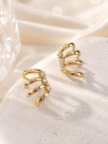 CHICAT Women's Gold Clip-On Earrings, Multi-Ring Curved Non-Pierced Ear Clips, Minimalist Cartilage Ear Jewelry, Suitable For Daily Wear, Parties And Gifts - Earrings - View 5