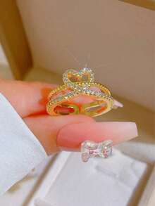 1 pieza Anillo abierto versátil de moda con incrustaciones de, modelo para mujer, minimalista y ligero, que muestra una sensación de lujo, adecuado para la decoración diaria de la - Plateado - Ver 7