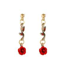 1 Pair Red Rose Flower Leaf Stud Earrings Suitable For Women's Daily Wear - Red - View 2