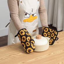 Sunflower Print Pattern, Daily Home Use Oven Mitts And Pot Holders, Kitchen Cooking And Baking, Microwave Heat-Resistant Mitts And Pads 2pcs/Set - View 6