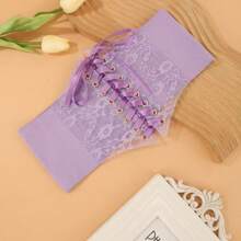 New Women's Lace-Up Waist Cincher, Fashionable Wide Lace Belt, Silk Elastic Material, Black Blue Purple 3 Colors, Versatile Decorative Top Accessory - A - View 8