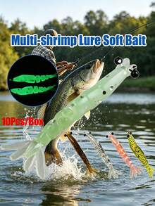 10pcs Glow Soft Elastic Shrimp Fishing Lures With Box, 40mm Silicone Realistic Bait With 3D Eyes, Suitable For Freshwater - Multicolor - View 2