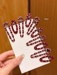 10 piezas de elegantes y lindos clips para el cabello con lunares rojos - Multicolor - Ver 6