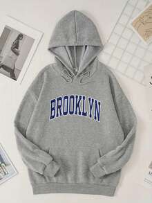 MURAMASA Men's Letter Print Drawstring Hoodie With Kangaroo Pocket - Gris - View 1