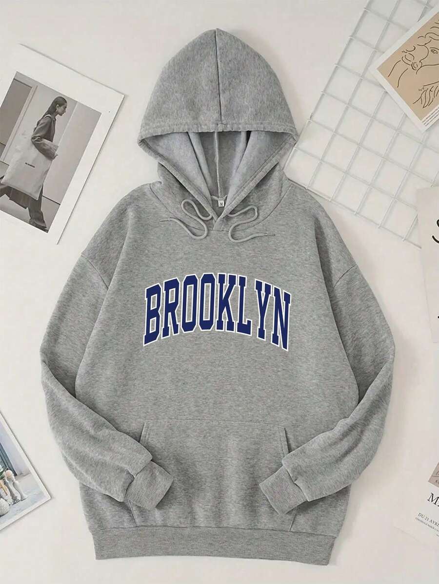 MURAMASA Men's Letter Print Drawstring Hoodie With Kangaroo Pocket - Gris - View 1