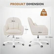 Velvet Padding Office Chair Adjustable Height 150kg Load Capacity Beige For Home Office Study Bedroom - Beige - View 3