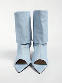 2026 New Kitten Heel Pleated Long Slouch Boots Pointed Toe Over-The-Knee High Shaft Boots Retro Wide Leg Rider Boots - Baby Blue - View 6