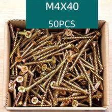 50/100 Pieces Of High-Strength Rigid Self-Tapping Screws, Surface Galvanized Wood Screws, M4 Flat Head Drilled Screws, Suitable For Fiberboard And Wood - Matte Industrial Hardware - 50pcs - View 11
