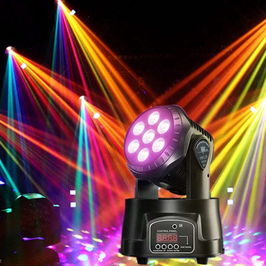 Party DJ Disco Light, Spotlight, Beam Light, Moving Head Light, 7x 8W, 360 Degree Rotation, RGBW DMX Remote Control, Voice Control, Suitable For Party, Home Gathering, Stage Performance, Nightclub, Wedding Venue, DJ, Bar Performance, Light Show