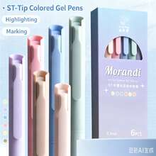 6pcs Morandi Color Retractable Gel Pen Set, High-Aesthetic Colorful Pens, Suitable For Students, Bullet Journaling And Note-Taking, Back To School - A - View 2