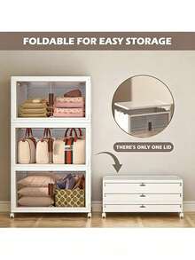 1/2/3/4/5layers Stackable Multi-Layer Storage Cabinet, Suitable For Bathroom Skin Care Products, Clothes, Toiletries, The Top Can Place Decorative Items, With Wheels For Easy Movement, For Bathroom Storage And Organization. - 白色 - 查看 3