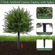 3 Packs Large Artificial Cedar Trees With Stakes - UV Protected Fake Juniper/Pine Shrubs For Outdoor And Indoor Porch Garden Decor, Perfect For Various Holiday Decorations Like Halloween, Christmas, Thanksgiving, Outdoor Ornaments - Multicolor - View 5