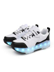 Unisex LED Rechargeable Light-Up Shoes, Children's Roller Skates, Multi-Function Transformable Roller Shoes, Suitable For All Seasons, With Detachable Wheels, Ideal For Outdoor And Sports Skating - Black - View 9