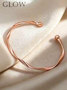 1 buah Gelang Bangle Geometris Gelombang Elegan Minimalis Warna Rose Gold, Dapat Disesuaikan untuk Pemakaian Sehari-hari & Liburan Anak Perempuan - Rose Gold - View 4
