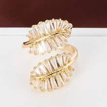 1pc Wide Leaf-Shaped Open Adjustable Design Artificial Zirconia Inlaid Women's Ring - Multicolor - View 2