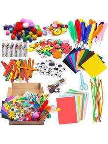 Juguetes de Educación Temprana, Kit de Material de Juguete de Rompecabezas Hecho a Mano, Conjunto de Juguete Creativo DIY, Conjunto de Regalo de Artesanía Hecho a Mano con Limpiapipas, Bolas de Algodón y Ojos - Caqui - Talla única - Ver 1