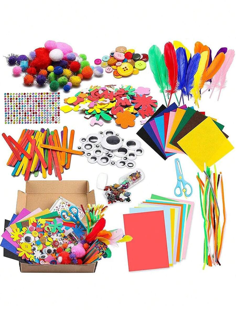 Juguetes de Educación Temprana, Kit de Material de Juguete de Rompecabezas Hecho a Mano, Conjunto de Juguete Creativo DIY, Conjunto de Regalo de Artesanía Hecho a Mano con Limpiapipas, Bolas de Algodón y Ojos - Caqui - Talla única - Ver 1