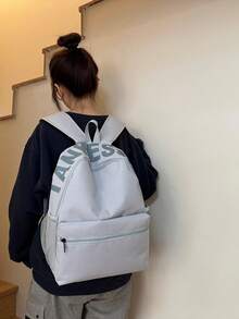 字母印花休閒日常背包，適合男女學生，輕量尼龍材質，適合旅行、工作、日常使用 - 彩色 - 查看 2