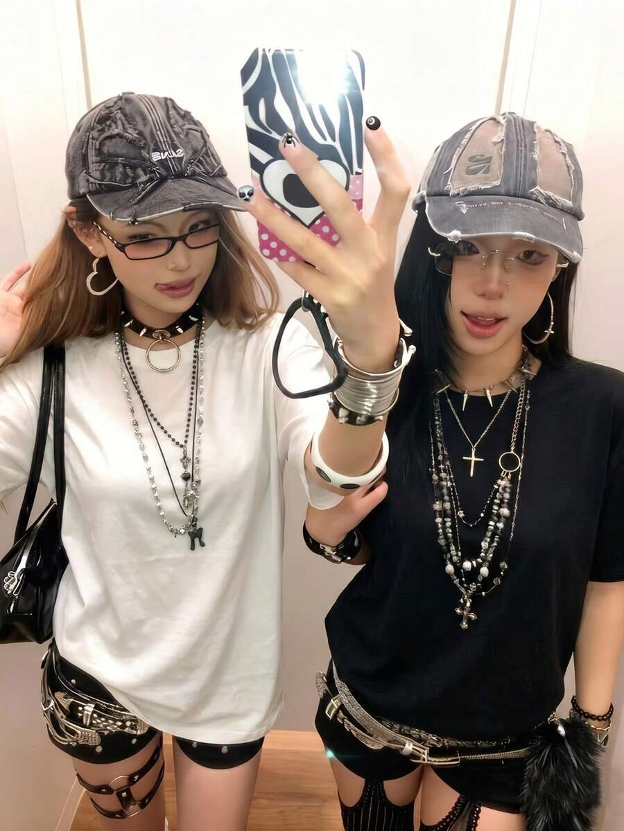 2pcs/Set Women's Casual Loose Round Neck Short Sleeve T-Shirt, Versatile Solid Color, Spring Summer