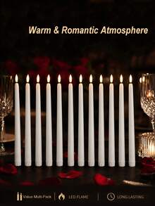 3/6/12/24 Pcs White Flameless Taper Candles Battery Operated Taper Candles Bulk LED Flickering For Wedding Church Table Centerpiece Halloween Christmas Party Decor - 白色子彈頭 - 查看 8