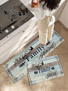 1pc Rubber Kitchen Mat, Rustic Style Decorative Art, Printed With "Love", "Family" And "Home" In Black Font, Textured Wood Plank Design Floor Mat, Suitable For Sink Area, Standing, Kitchen Decor - Multicolor - View 5