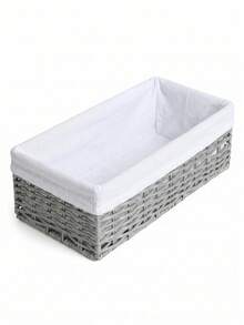 1pc Rectangular PP Woven Storage Basket With Lining, Multi-Purpose Organizer Bin For Bathroom, Vanity, Closet, Kitchen, Bedroom, Ideal For Cosmetics, Toiletries, Sundries, Toys, Clothes, Modern Minimalist Home Decor - View 4